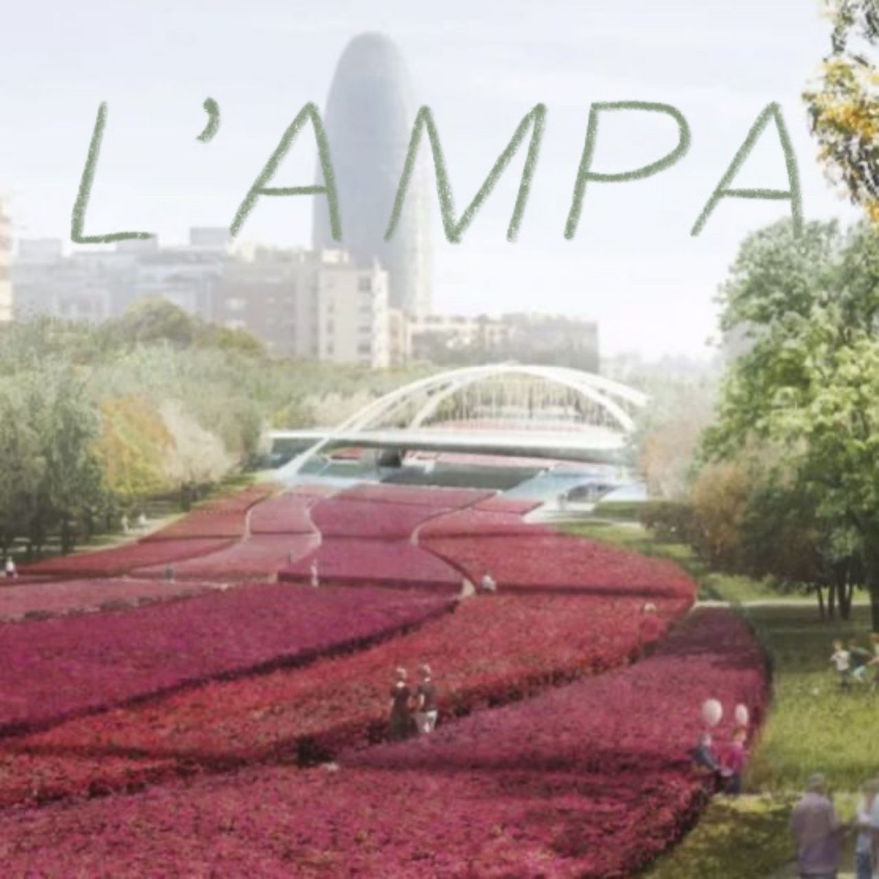 foto d'un parc preciós amb la torre agbar de fons